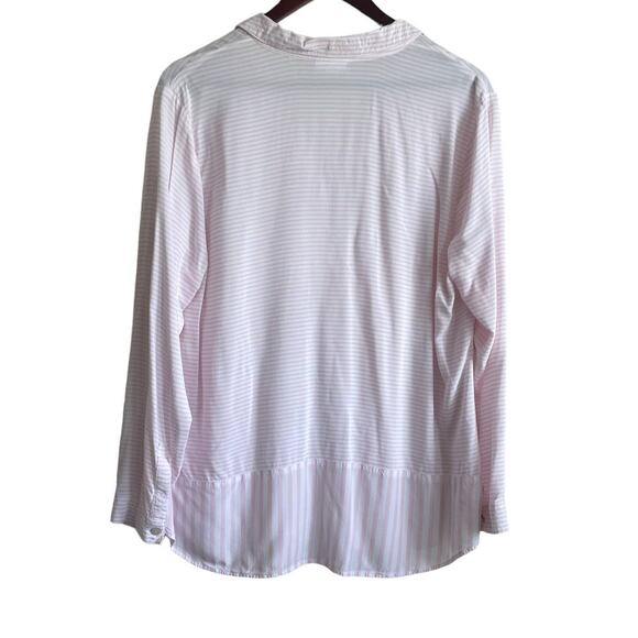 J Jill Women Tunic Top L‎ Pink Striped Button Up Rayon Coastal Preppy Beachy - Picture 3 of 15